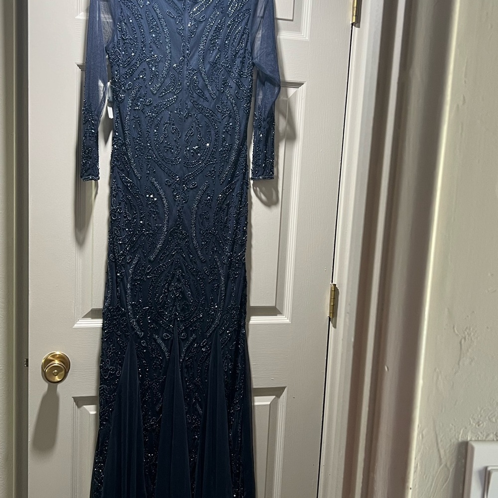 Adrianna Papell Long Sleeve Beaded Dress - Navy - Picture 2 of 3